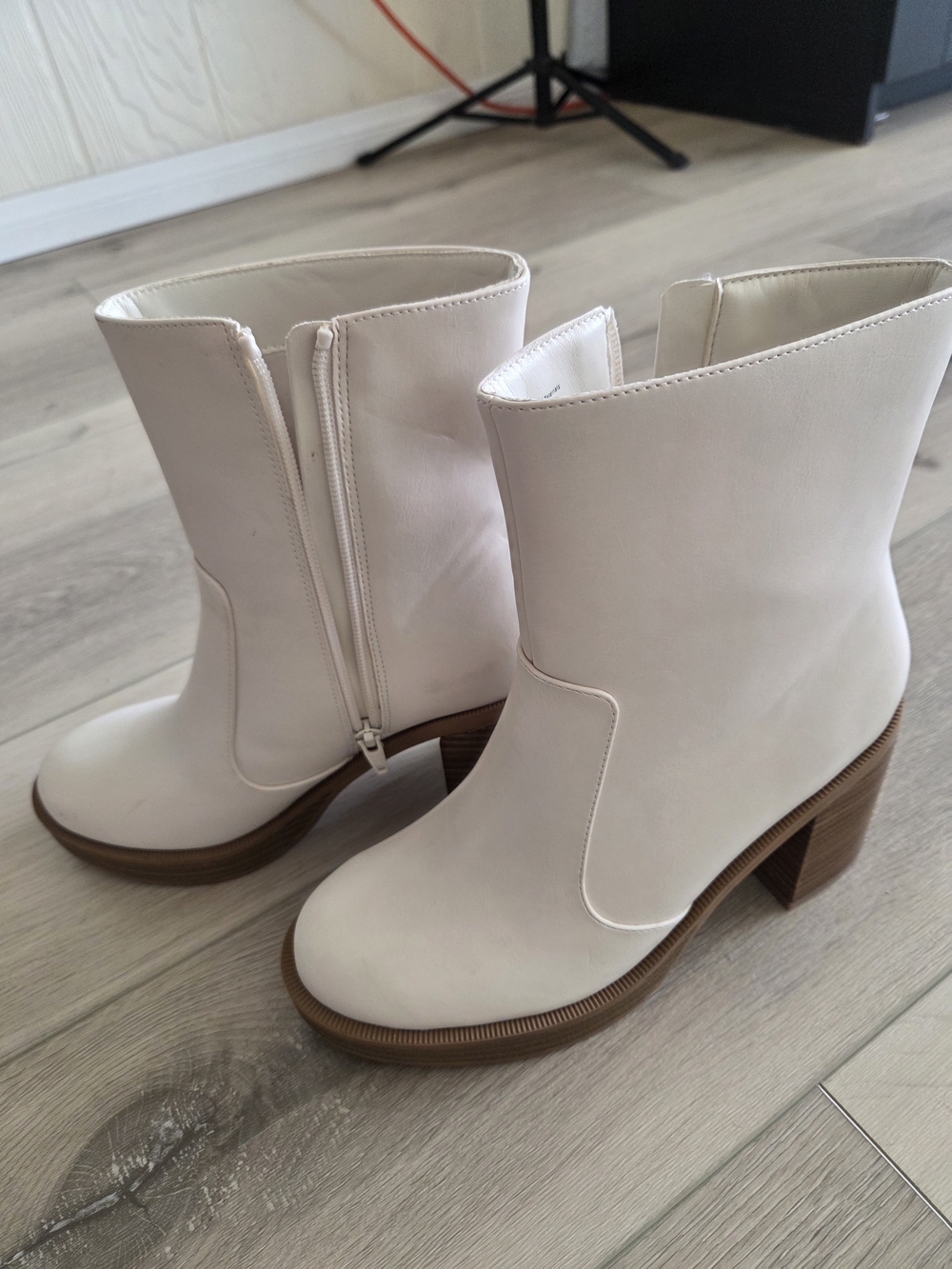 Women's Cream Ankle Boots with Block Heel